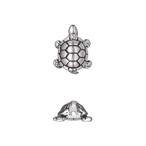 Bead, TierraCast&reg;, antique silver-plated pewter (tin-based alloy), 15x11.5mm 3D turtle. Sold per pkg of 20.