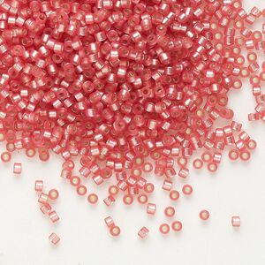 Seed bead, Delica&reg; 1pkg250g glass, #11 round, translucent semi-matte silver-lined watermelon / outside dyed (DB-0684)