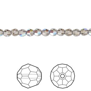 Bead 12pk black diamond shimmer, Crystal Passions&reg; 4mm round 5000