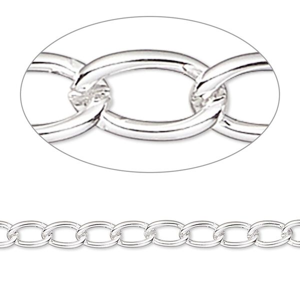 Chain 1pkg1 silver-plated curb, 4mm, brass 50 foot image number 0