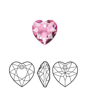 Drop 48pk rose, Swarovski&reg; 10.5mm pendant heart cut 6432