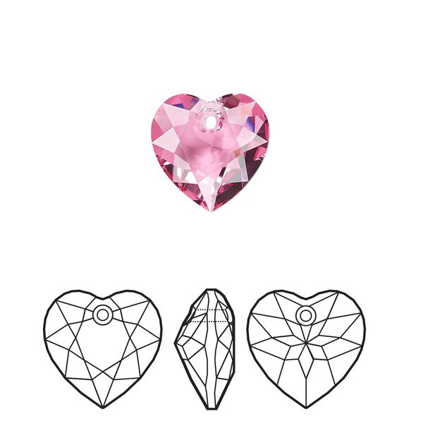 Drop 48pk rose, Swarovski&reg; 10.5mm pendant heart cut 6432 image number 0