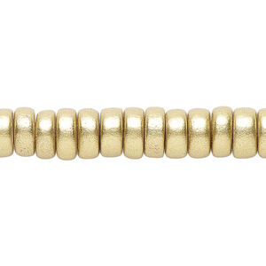 Bead 1pkg1, Taiwanese cheesewood (coated), painted metallic yellow gold, 8x4mm rondelle, 15-1/2 to 16 inches.