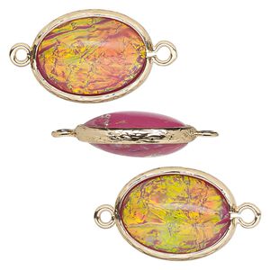 Link, Opalized Ice&trade;, "opal" (resin) and gold-finished brass, light purple, 20x15mm double-sided oval. Sold per pkg of 4.