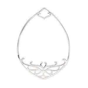 Focal, sterling silver, 39x28.5mm teardrop with cutout design, 3.5x4mm hole. Sold individually.