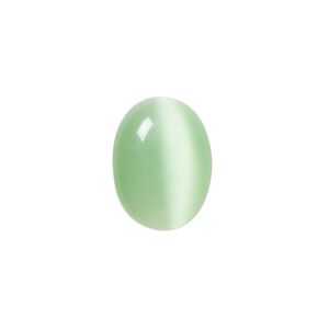 Cabochon, cat's eye glass (fiber optic glass), light green, 18x13mm calibrated oval, quality grade. Sold per pkg of 6.
