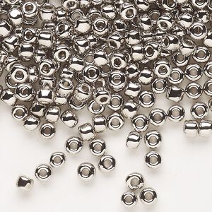 Seed bead, Dyna-Mites&trade;, glass, opaque nickel-finished, #6 round. Sold per 40-gram pkg.
