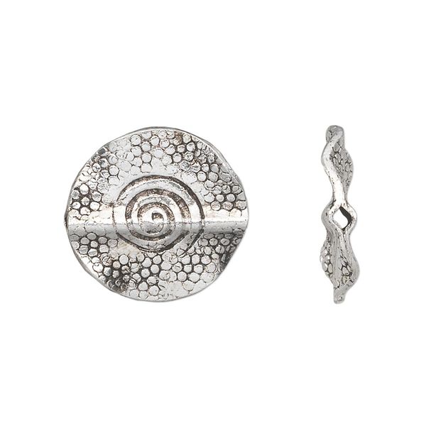 Bead 1pkg1 silver-plated, 19mm flat round / textured / wavy, copper antique Hill Tribes image number 0