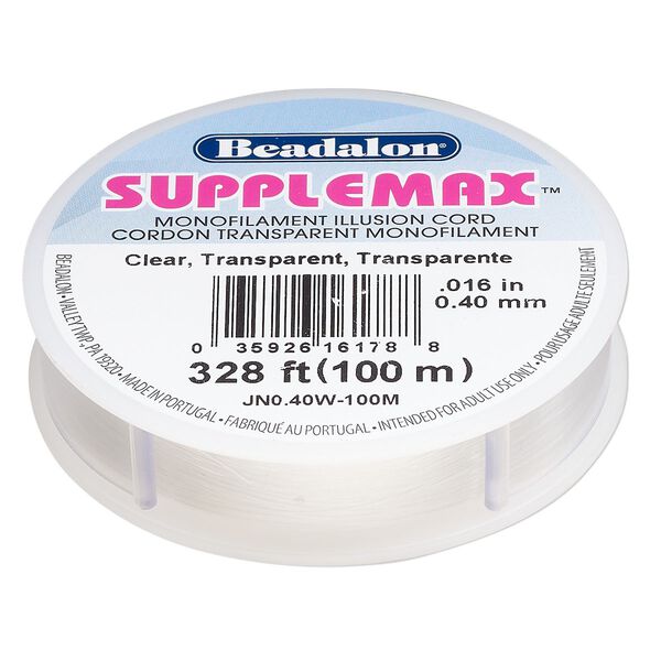Cord, Beadalon&reg; SUPPLEMAX&trade;, nylon, pkg/100m, 0.40mm diameter, clear. image number 0