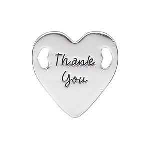 Link, antique silver-finished "pewter" (zinc-based alloy), 25.5mm single-sided flat heart with "Thank You." Sold individually.