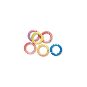 Jump ring mix 1pkg6 steel, 6mm painted round, 18 gauge / 4.2mm inside diameter / mixed color