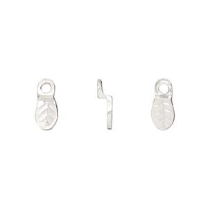Bail, glue-on, silver-finished "pewter" (zinc-based alloy), 10.5x4.5mm leaf with 7.5x4.5mm pad. Sold per pkg of 20.