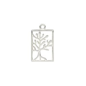 Charm Amoracast&reg; 1pkg1 sterling silver, 14x10mm 2-sided cutout tree of life rectangle