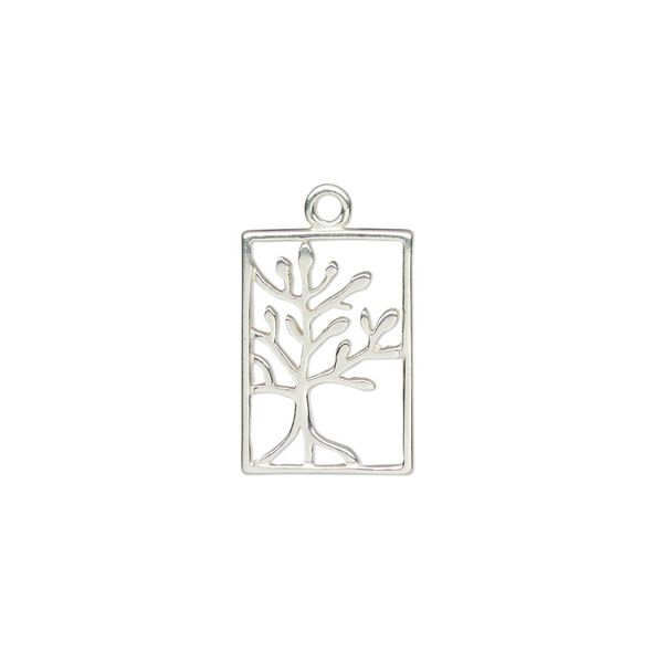Charm Amoracast&reg; 1pkg1 sterling silver, 14x10mm 2-sided cutout tree of life rectangle image number 0