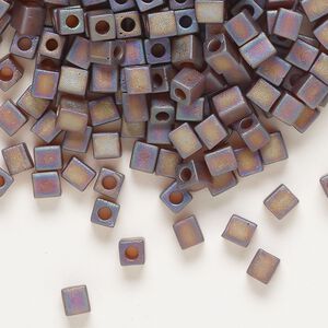 Seed bead, Miyuki, glass, pkg/250g, 3.5-3.7mm square, translucent frosted rainbow ark topaz (SB-134FR).