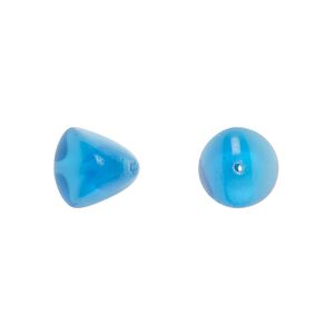 Bead, Czech pressed glass, opaque white/blue, 12x11mm trigon. Sold per 15" to 16" strand.