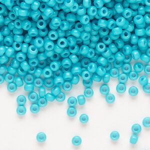 Seed bead, Miyuki, glass, pkg/250g, #8 rocaille, opaque matte outside dyed turquoise blue, (RR-1686).