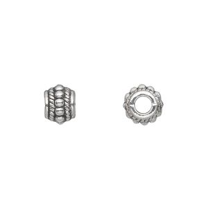 Bead 1pkg500 silver-plated "pewter", 8x6mm beaded barrel, antique