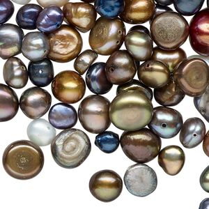 Freshwater pearl mix 1pkg2oz, 4mm-14x12mm flat-sided potato, cultured mixed colors