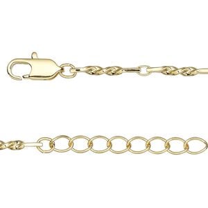 Chain 1pkg1 oval & rectangle, 2mm / 2mm twisted flat / lobster claw clasp, gold-finished brass 16 inch