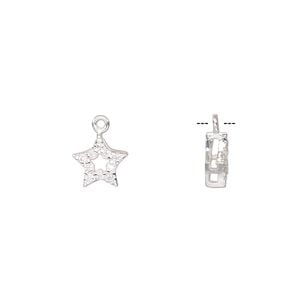 Charm, sterling silver and cubic zirconia, clear, 8mm single-sided open star. Sold individually.