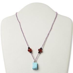 Multi-gemstone / glass / "pewter" (zinc-based alloy) 1pkg1, AB silver-finished / antique gold-finished flat rectangle necklace 17 inch / lobster claw clasp 19x14mm
