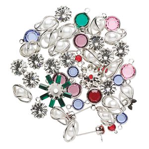 Component mix 25g pk imitation rhodium finish, Crystal Passions&reg; 2-27mm