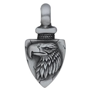 Pendant, Almost Jewelry&trade;, antiqued "pewter" (zinc-based alloy), 42x22mm single-sided arrowhead with eagle head design. Sold individually.
