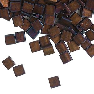 Bead, Miyuki, TILA&reg;, glass, opaque matte metallic dark raspberry, (TL2005), 5mm square with (2) 0.8mm holes, fits up to 3mm beads. Sold per 10-gram pkg.