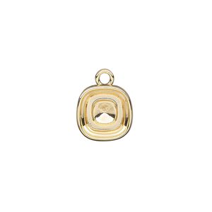 Drop, Almost Instant Jewelry&reg;, gold-finished "pewter" (zinc-based alloy), 12mm square with 10mm cushion setting. Sold per pkg of 2.