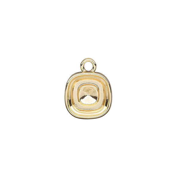 Drop, Almost Instant Jewelry&reg;, gold-finished "pewter" (zinc-based alloy), 12mm square with 10mm cushion setting. Sold per pkg of 2. image number 0