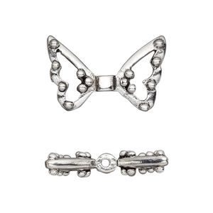 Bead 1pkg1 silver-plated pewter, 25x15.5mm open wing, antique
