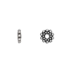 Bead 1pkg500 silver-plated "pewter", 8x2mm beaded rondelle, antique