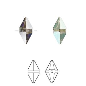 Bead 4pk crystal iridescent green, Crystal Passions&reg; 12x6mm double spike 5747