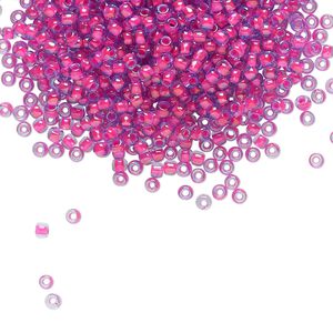 Seed bead, TOHO BEADS&reg;, glass, pkg/50g, #11 round, translucent luminous neon pink-lined light sapphire (TR-11-980).