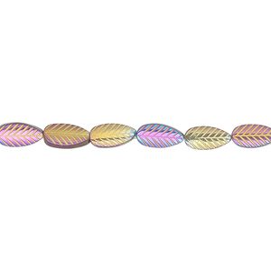 Hemalyke&trade; 1pkg1, electroplated leaf bead 15.5-16 inch 7x4mm