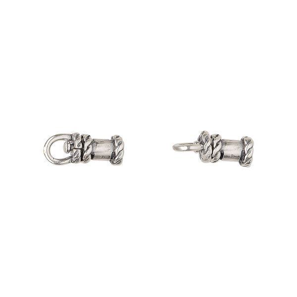 Crimp end 1pkg2 silver-plated, 8x5mm swivel tube / loop / rope trim design / 2mm inside diameter, brass / antiqued / JBB Findings image number 0