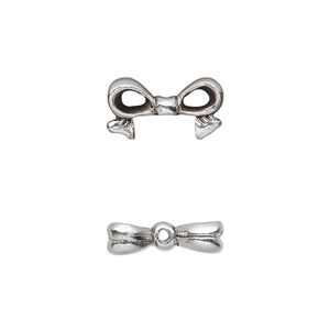 Bead, pewter (tin-based alloy), pkg/1, antique silver plate, 16x9mm double-sided bow, fits 8mm cube.