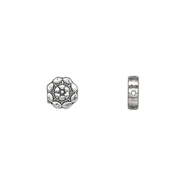 Bead 1pkg100 silver-plated "pewter", 7mm flower / 2sided, antique image number 0