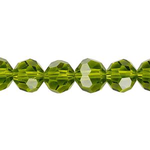 Bead 1pk 32 facets transparent peridot green, Celestial Crystal&reg; 10mm round 15.5-16 inch