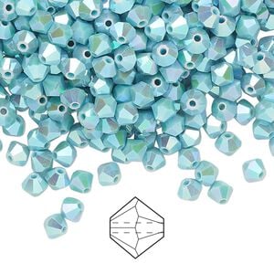 Bead 720pk turquoise AB 2X, Preciosa Czech crystal 4mm bicone