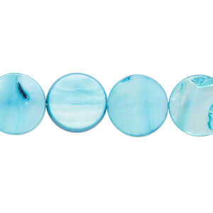 Mother-of-pearl shell 1pkg1, flat round bead 15 inch electric blue 12-13mm