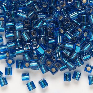 Seed bead, Miyuki, glass, pkg/250g, 3.5-3.7mm square, transparent silver-lined Capri blue (SB-149S).