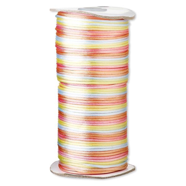 Cord, Satinique&trade;, satin, spring flowers, 2mm regular. Sold per 400-foot spool. image number 0