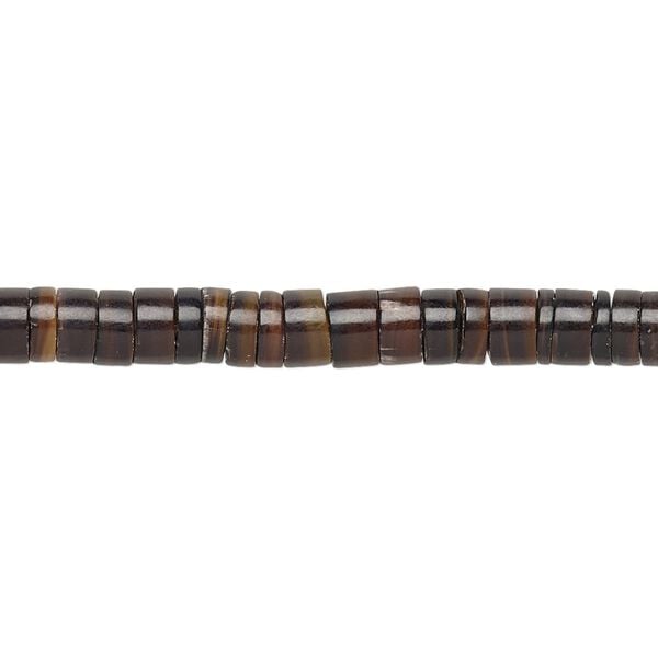 Bead, black pen shell (natural), 4-5mm hand-cut heishi, Mohs hardness 3-1/2. Sold per 24-inch strand. image number 0