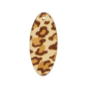Focal, acrylic, brown and yellow, 32x14mm double-sided flat oval with leopardskin pattern. Sold per pkg of 20.
