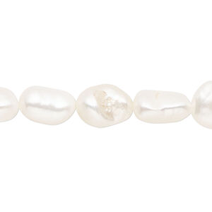 Pearl, cultured freshwater (bleached), white, 8-10mm rice, D grade, Mohs hardness 2-1/2 to 4. Sold per 15-1/2" to 16" strand.