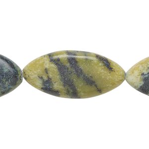 Yellow "turquoise" (serpentine with quartz) 1pkg1, puffed marquise bead 15 inch 29x15mm-30x16mm