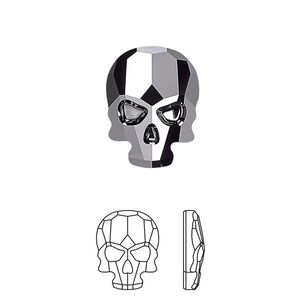 Flat back 30pk jet hematite, Swarovski&reg; 18x14mm skull 2856