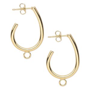 Earring hoop 1pkg100 gold-plated, 25x17mm 0.75 teardrop / closed loop / earnuts, 20 gauge carbon steel / stainless steel 50 pair